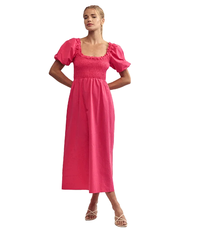 Blowout Deals Puff Sleeve Beau Midi Dress - Pink