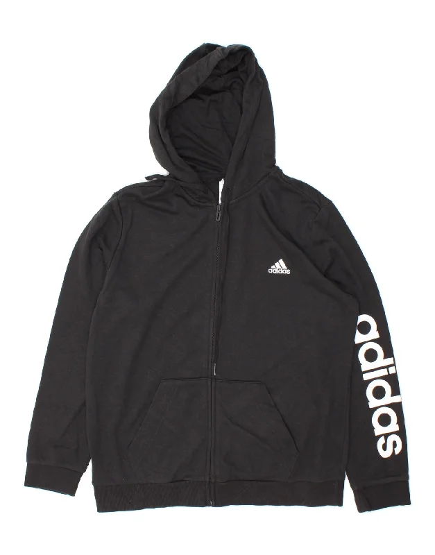 ADIDAS Womens Graphic Zip Hoodie Sweater UK 20/22 XL Black Cotton