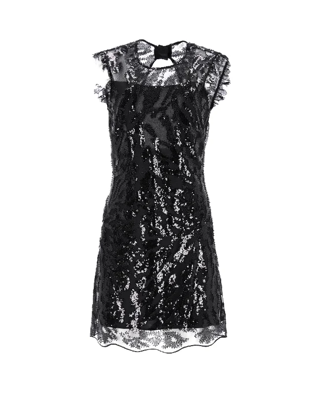 Best Bargains Sandro Embellished Sequin Mini Dress in Black Polyester