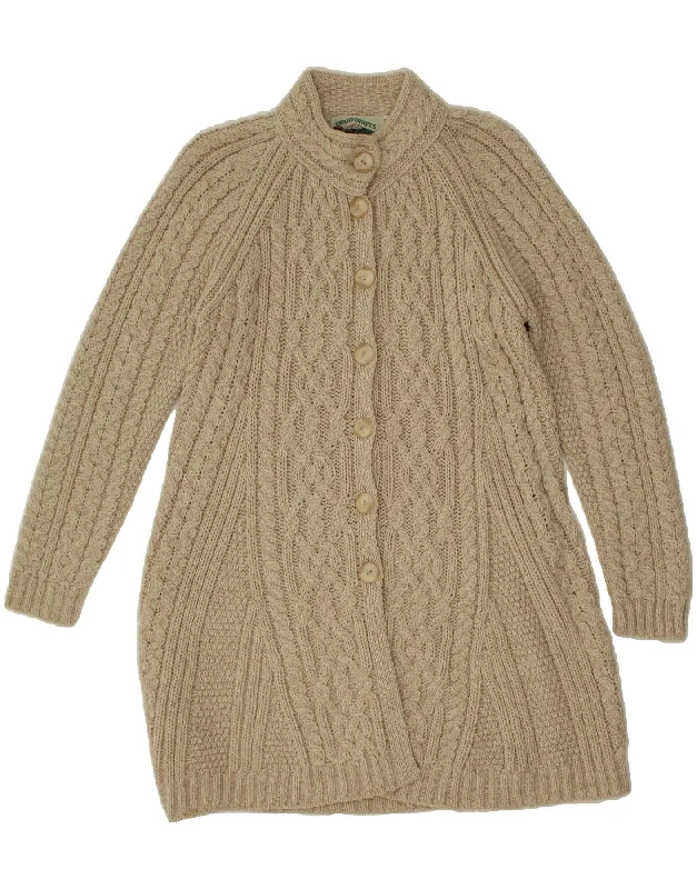 Act Now ARAN CRAFTS Womens Longline Cardigan Sweater UK 18 XL Beige Merino Wool