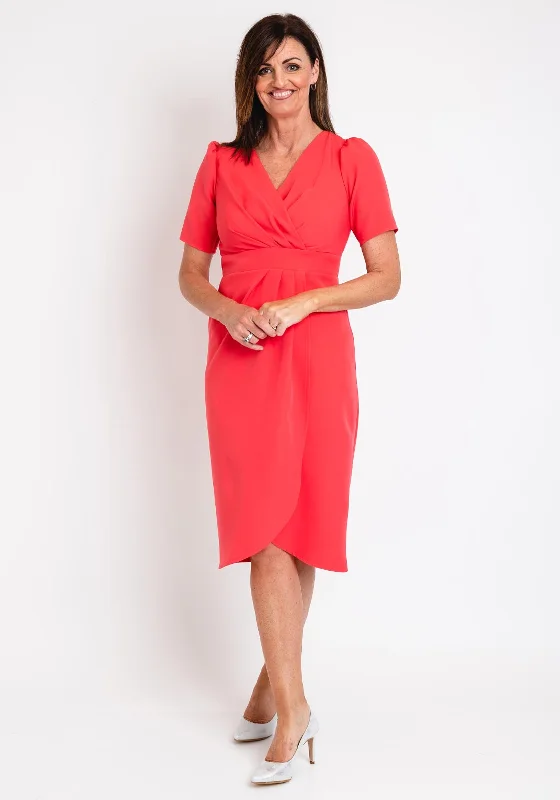 Act Now Coco Doll Toya Faux Wrap Midi Dress, Coral