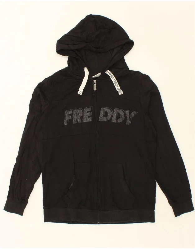 FREDDY Womens Oversized Graphic Zip Hoodie Sweater UK 10 Small Black