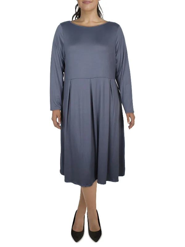 Price Reduction Plus Womens Solid Polyester Fit & Flare Dress