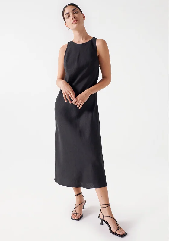 Savings Spectacular Salsa Open Back Linen Midi Dress, Black