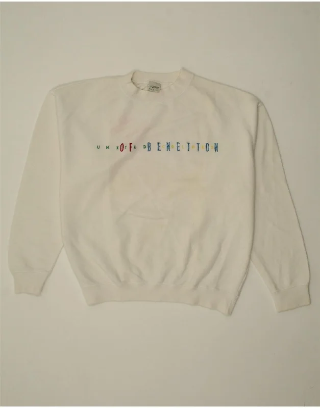 BENETTON Womens Oversized Graphic Sweatshirt Jumper UK 14 Large Off White