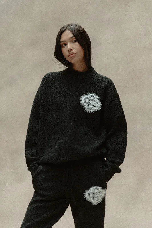 Today Only FLUFFY EMBLEM KNITTED CREW - BLACK