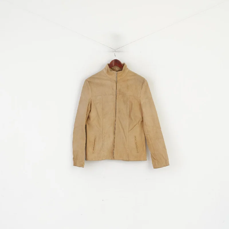Markdowns Vintage Women 46 M Leather Jacket Beige Suede Italy Full Zipper Classic Top