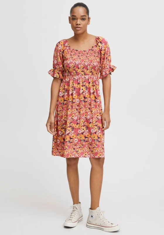 Price Reduction Ichi Printed Mini Smock Dress, Pink Multi