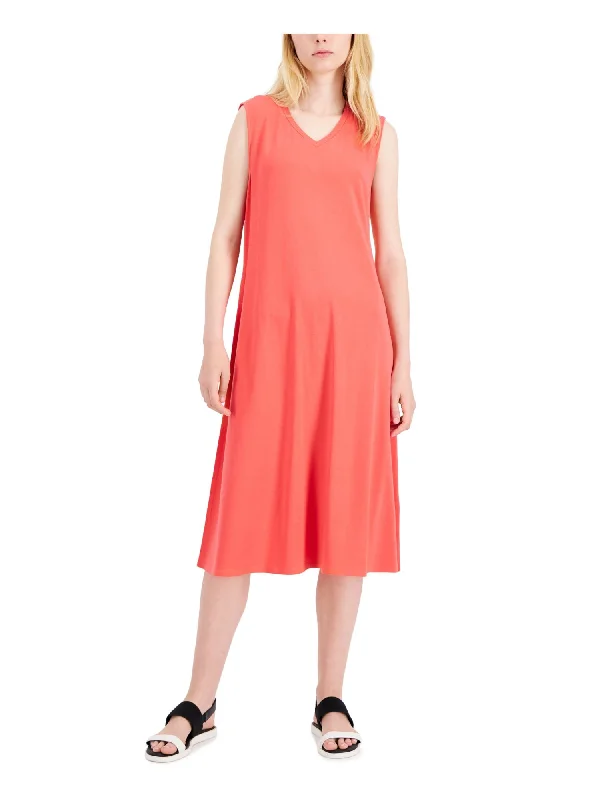 Don't Miss EILEEN FISHER Womens Coral Unlined Pullover Sleeveless V Neck Below The Knee Shift Dress Don't Miss EILEEN FISHER Womens Coral Unlined Pullover Sleeveless V Neck Below The Knee Shift Dress