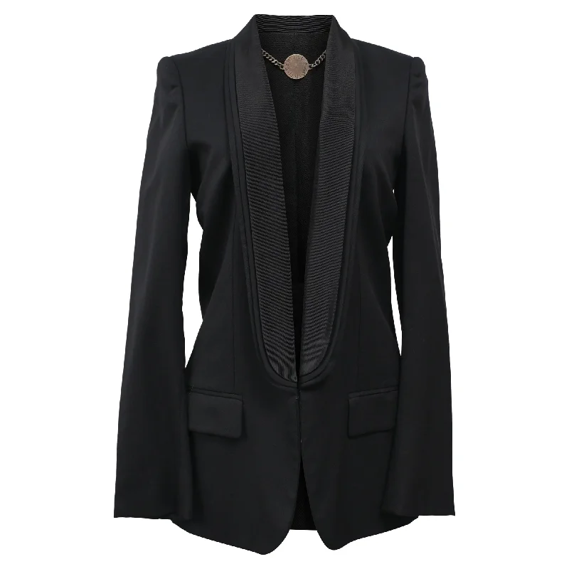 Stella Mccartney Contrast Lapel Detail Single-Breasted Blazer in Black Wool