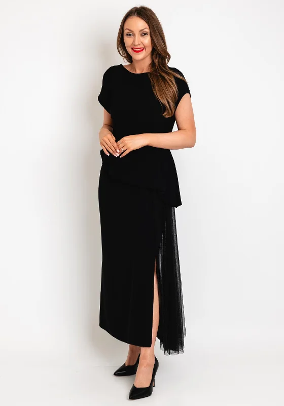 Kate Cooper Peplum Mesh Sash Maxi Dress, Black