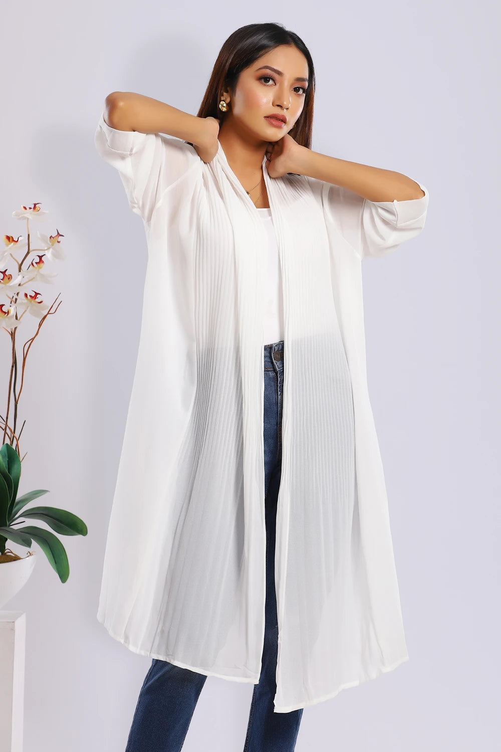 Now or Never Pleated Long Shrug