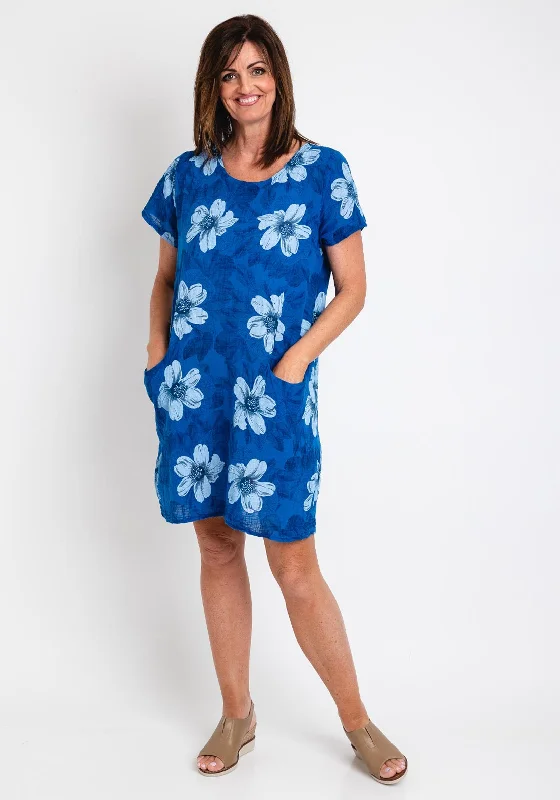 Friends and Family Sale The Serafina Collection One Size Floral Print Cotton Tunic Dress, Blue