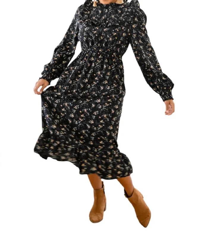 Clearance Event Larissa Long Sleeve Ruffle Hem Dress In Black