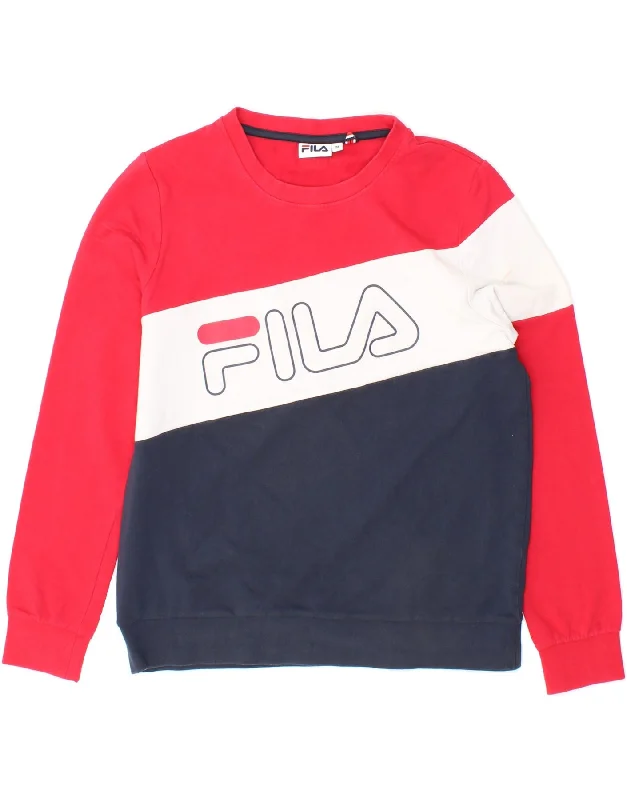 Flash Deals FILA Womens Graphic Sweatshirt Jumper UK 14 Medium Navy Blue Colourblock Flash Deals FILA Womens Graphic Sweatshirt Jumper UK 14 Medium Navy Blue Colourblock