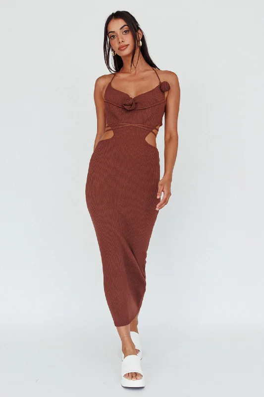 Rue Rose Accent Ribbed Knit Midi Dress Coco