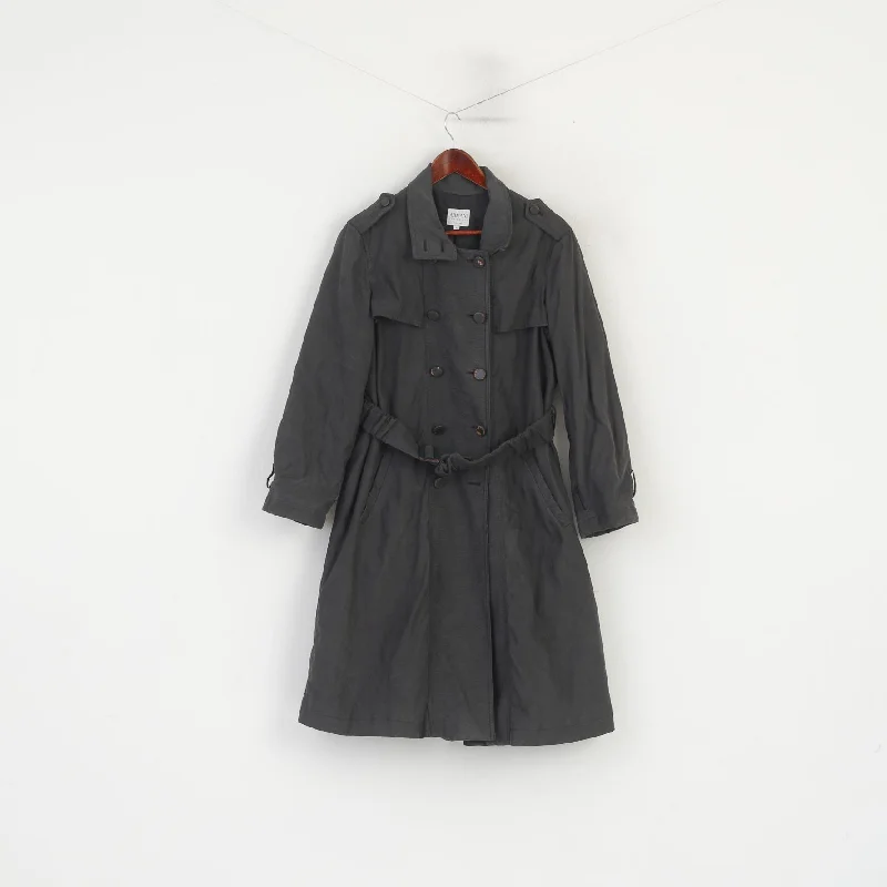 Discount Mania Armani Collezioni Women 40 M Coat Gray Vintage Padded Belted Classic Trench