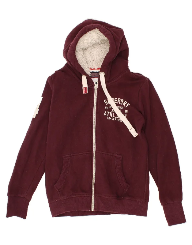 Final Markdown SUPERDRY Womens Graphic Zip Hoodie Sweater UK 18 XL Burgundy Cotton