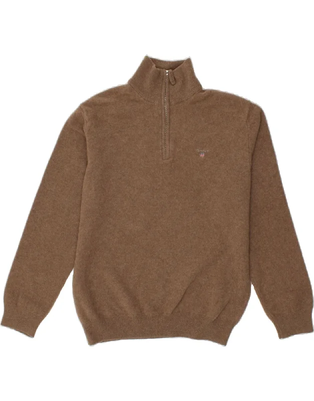 Today's Special GANT Womens Zip Neck Jumper Sweater UK 20 2XL Brown Lambswool