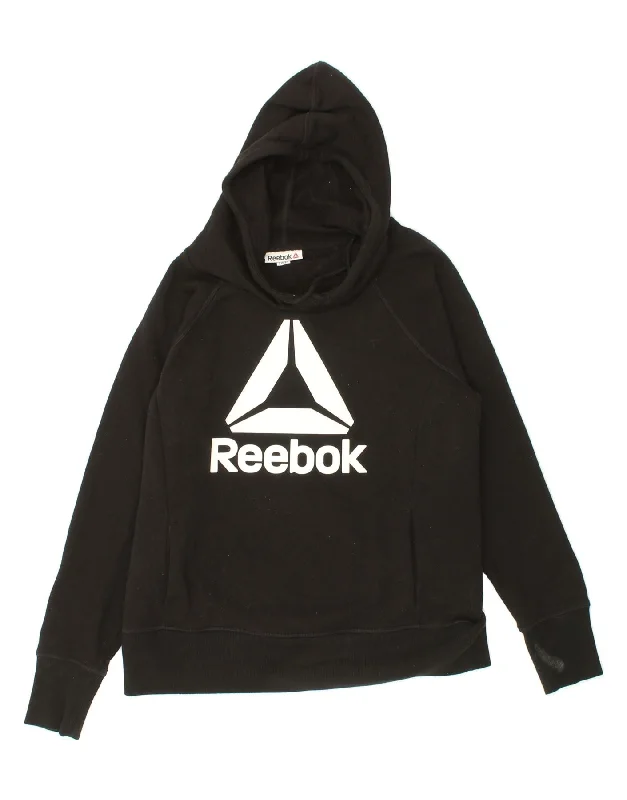 Extra Discounts REEBOK Womens Graphic Hoodie Jumper UK 16 Medium Black