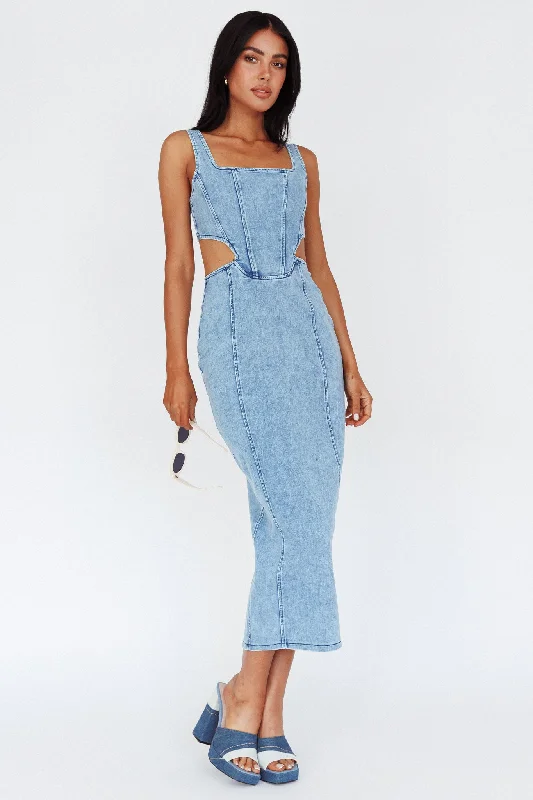 Bargain Blast Kainani Cut-Out Waist Midi Dress Denim Blue