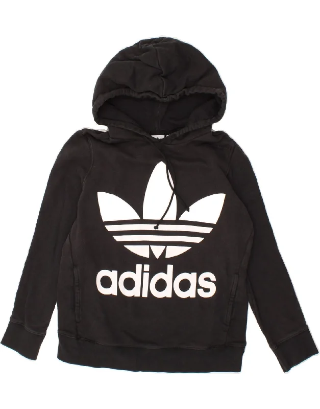 ADIDAS Womens Oversized Graphic Hoodie Jumper UK 8 Small  Black Cotton