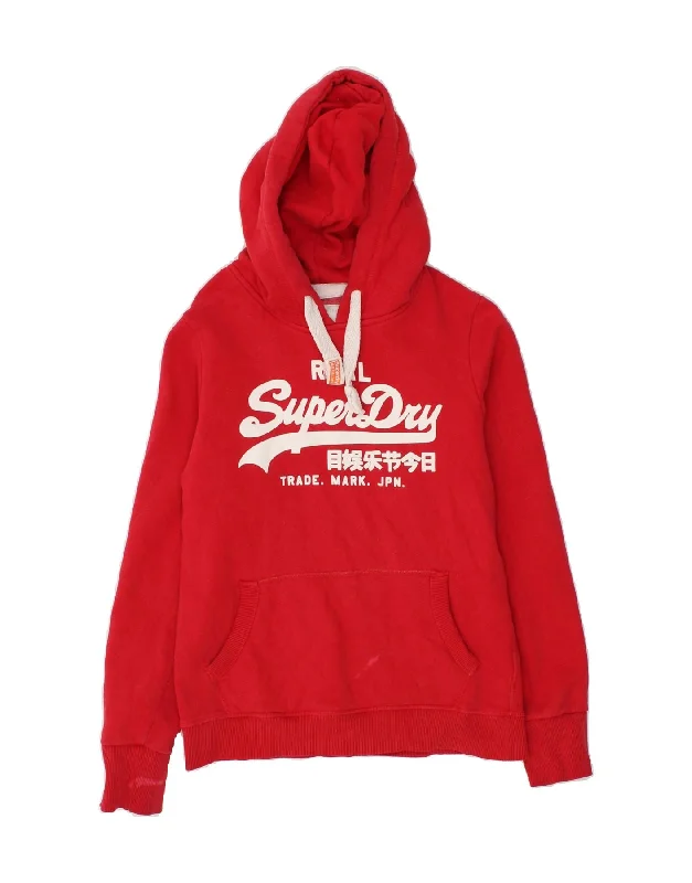 Overstock SUPERDRY Womens Graphic Hoodie Jumper UK 14 Medium Red Cotton