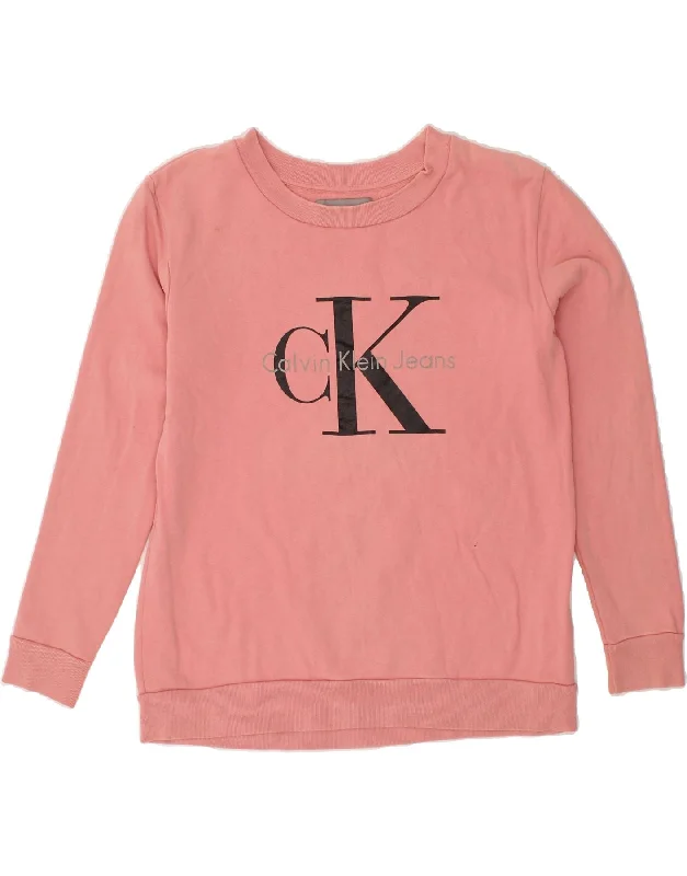 CALVIN KLEIN JEANS Womens Graphic Sweatshirt Jumper UK 14 Medium Pink