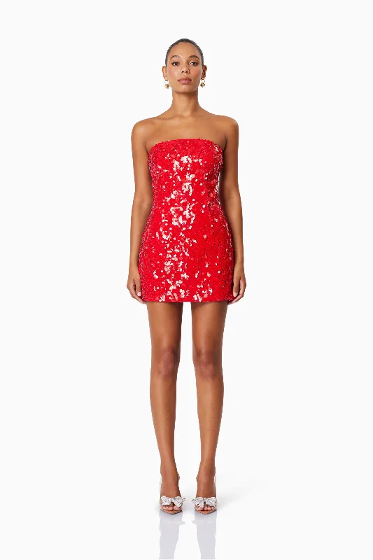 Can't Be Beat Emma Strapless Party Dress In Red