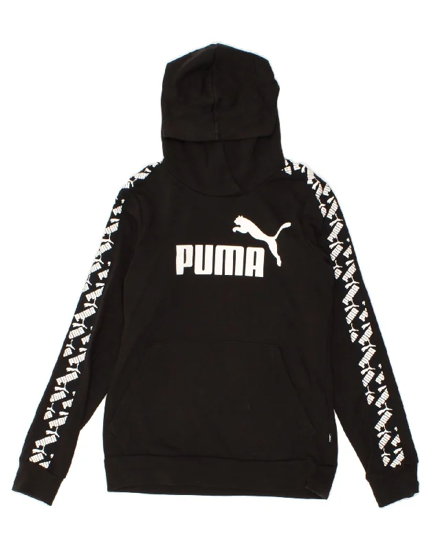 Deep Discounts PUMA Womens Loose Fit Graphic Hoodie Jumper UK 6 XS Black Cotton
