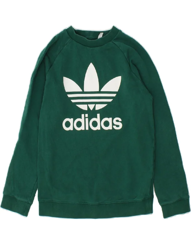 ADIDAS Womens Loose Fit Graphic Sweatshirt Jumper UK 10 Small Green Cotton