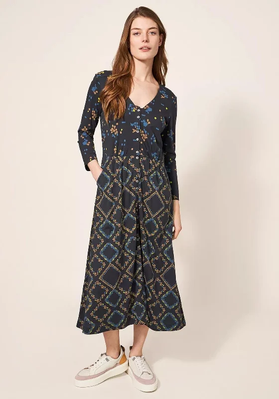 Discount Mania White Stuff Mia Print Jersey Midi Dress, Black Multi