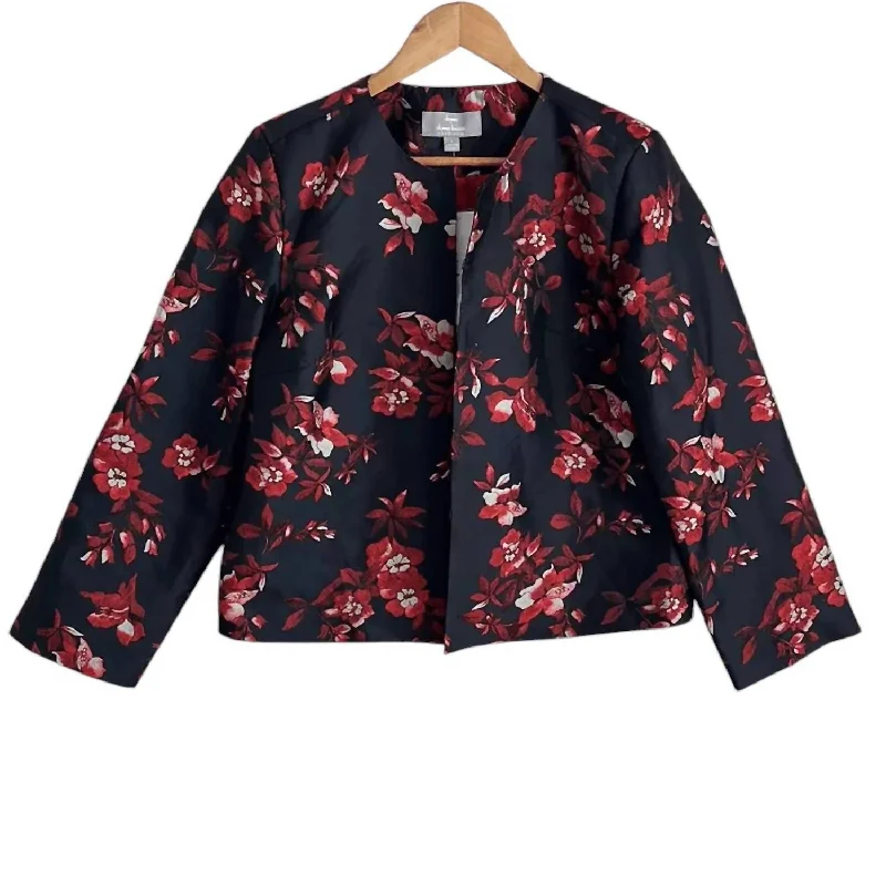 Women's Floral Short Blazer Jacket In Black And White