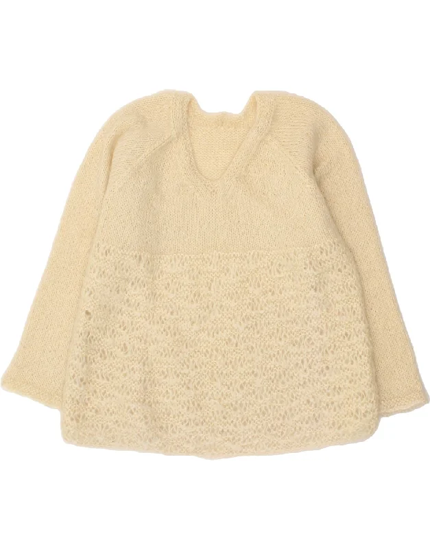 Early Access VINTAGE Womens V-Neck Jumper Sweater UK 16 Large Beige