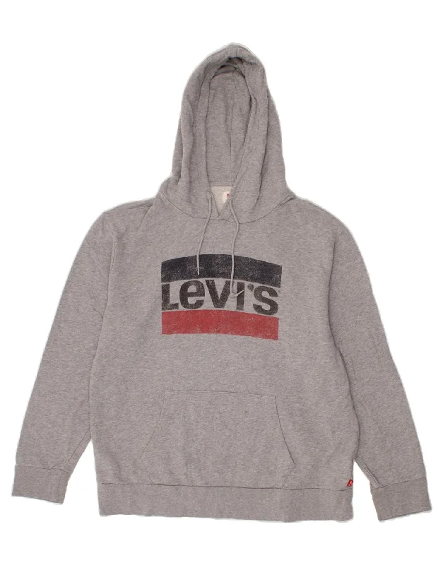 Midnight Madness LEVI'S Womens Graphic Hoodie Jumper UK 18 XL Grey Cotton