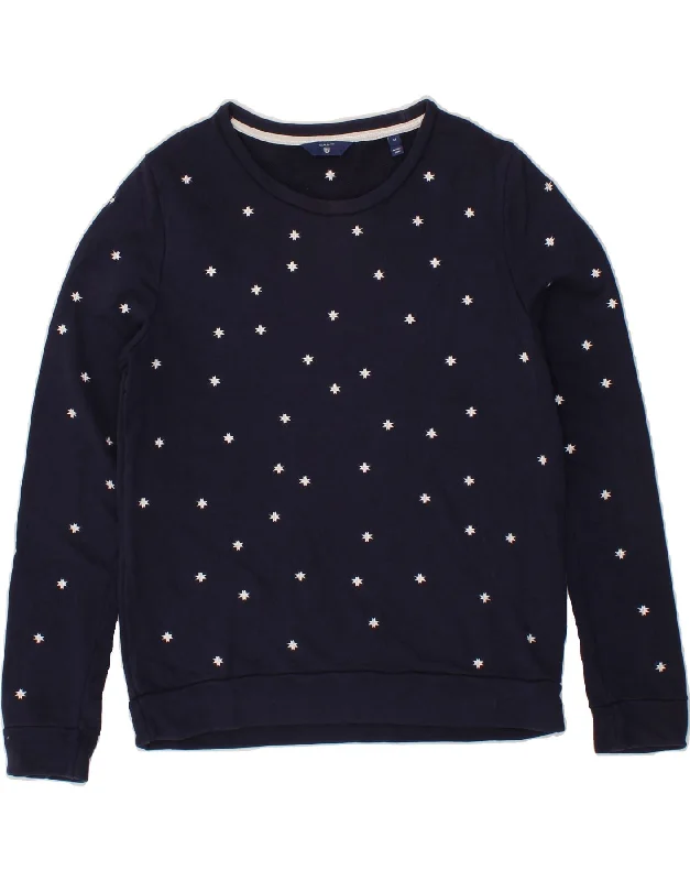 Bargain Bin GANT Womens Sweatshirt Jumper UK 14 Medium Navy Blue Spotted Cotton