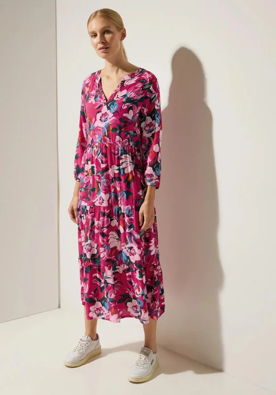 Can't Be Beat Street One Print Smock Midi Dress, Berry Rose
