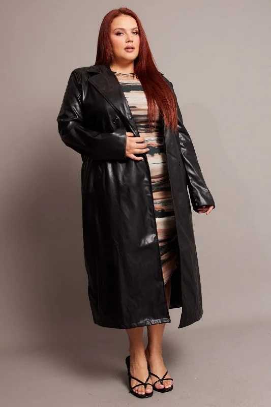 Black Pu Coat With Shoulder Pads