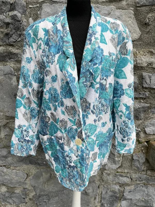 Now or Never 80s teal flowers blazer uk 12