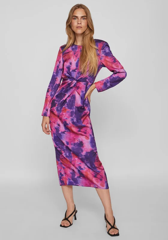 Vila Ravenna Knotted Waist Satin Print Maxi Dress, Love Potion