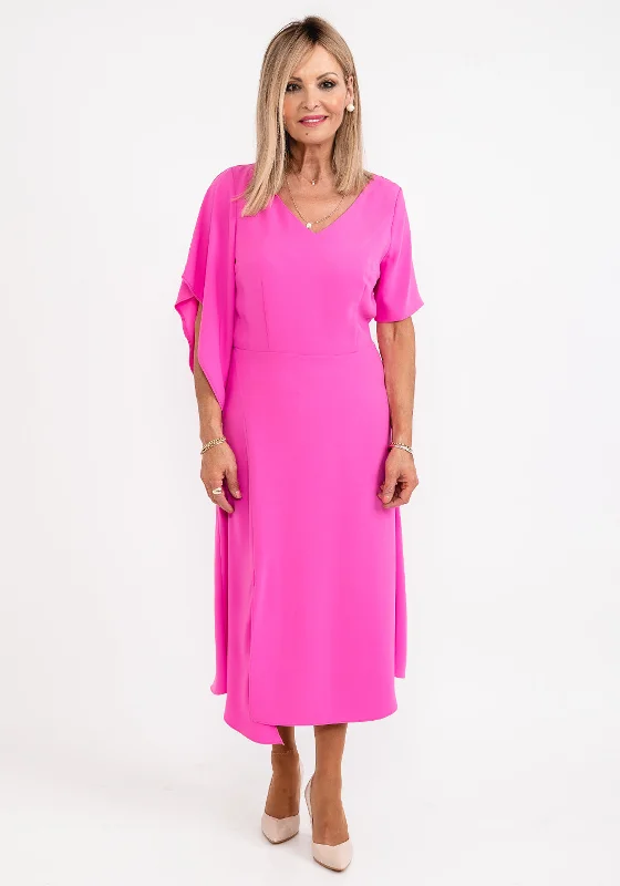 Hurry In Ella Boo Drape Sleeve A Line Midi Dress, Pink