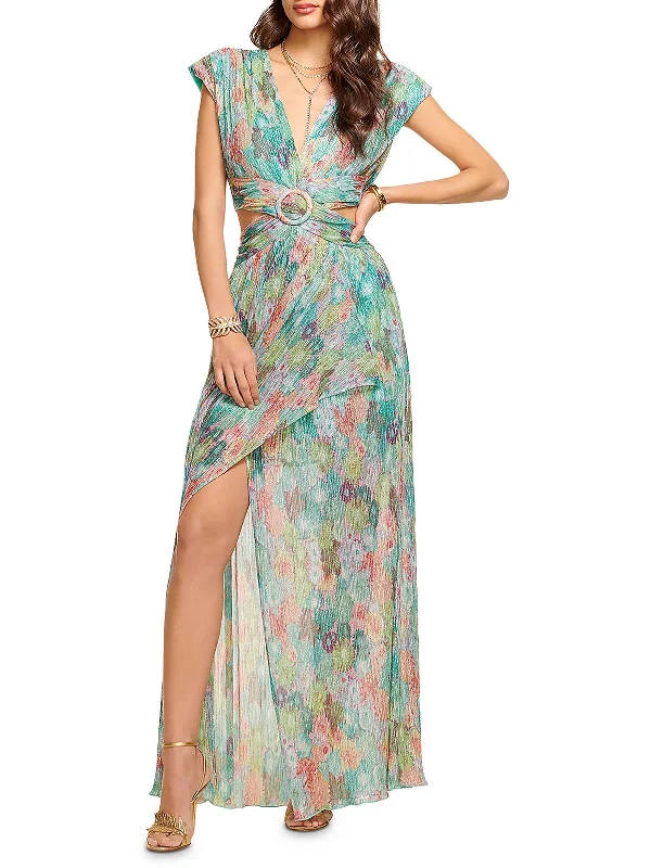 Final Sale Genesis Womens Metallic Cut-Out Evening Dress