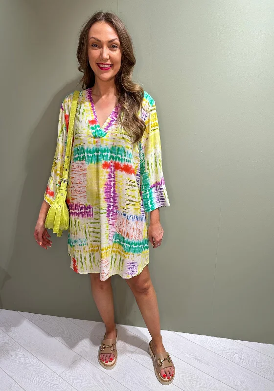 Major Savings Serafina Collection One Size Mini Tunic Dress, Yellow Multi