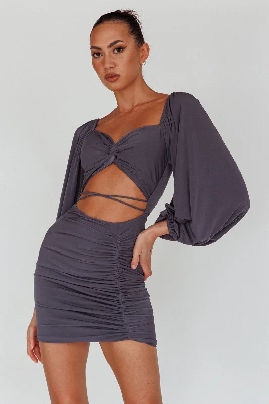 Extra Discounts In Luck Cut-Out Waist Ruched Mini Dress Charcoal