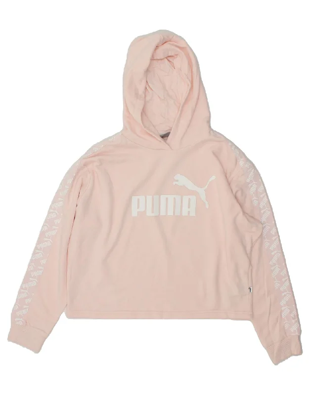 PUMA Womens Oversized Graphic Crop Hoodie Jumper UK 16 Large Pink Cotton