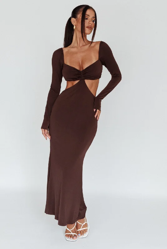 Super Sale Vienna Long Sleeve Cut-Out Waist Maxi Dress Chocolate