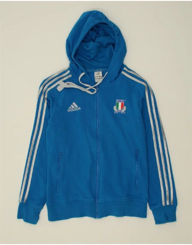 ADIDAS Womens Italia Zip Hoodie Sweater UK 12/14 Medium Blue Cotton