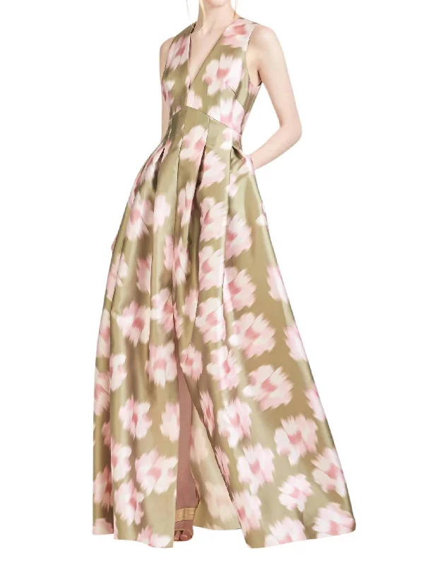 Brooke Gown In Ikat Green Floral