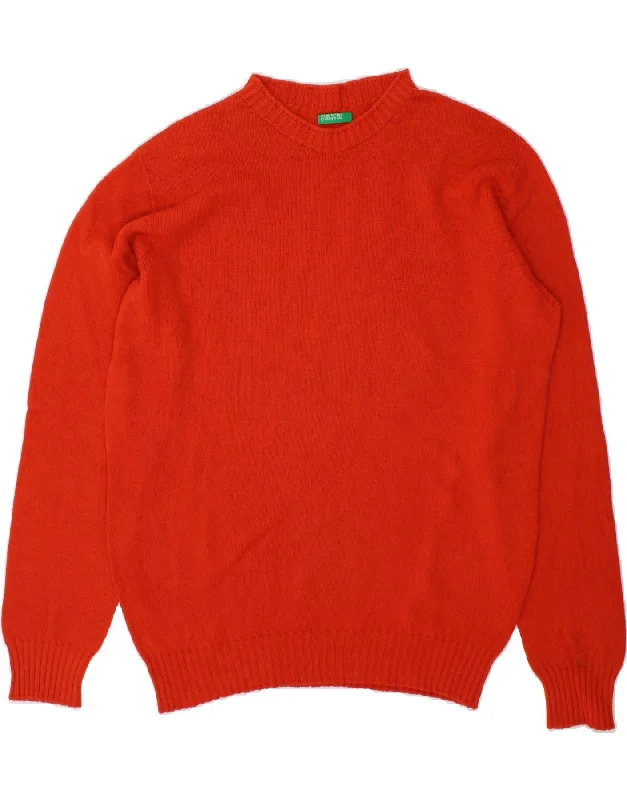 BENETTON Womens Crew Neck Jumper Sweater UK 16 Large Red Virgin Wool