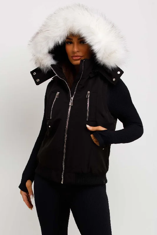Value Deals Black Gilet With Faux Fur Hood